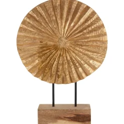 Statues & Sculptures Table Top|Abstract^Aurora Disc 48cm Gold Wood Indoor Sculpture