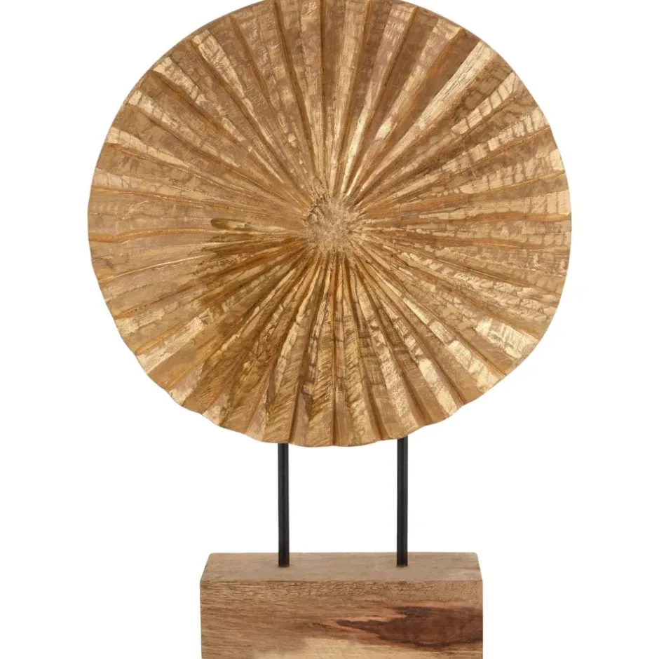 Statues & Sculptures Table Top|Abstract^Aurora Disc 48cm Gold Wood Indoor Sculpture