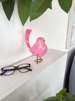 Statues & Sculptures Table Top|Animals^Cubic Bird 18cm Pink Resin Indoor Sculpture