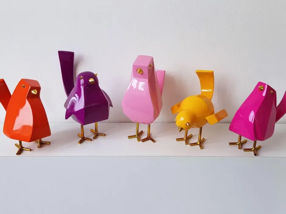 Statues & Sculptures Animals|Contemporary^Cubic Bird 18cm Rosa Pink Resin Indoor Sculpture