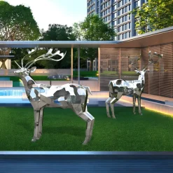 Statues & Sculptures Wildlife|Stags & Deers^Deer 197cm Geometric Metal Garden Sculpture v2