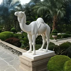Statues & Sculptures Wildlife|Modern^Desert Camel 160cm White Marble Garden Statue v4
