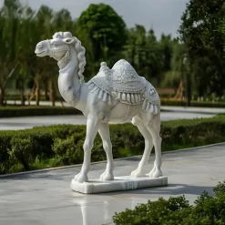 Statues & Sculptures Wildlife|Modern^Desert Camel 160cm White Marble Garden Statue v3
