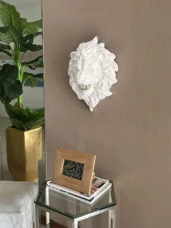 Statues & Sculptures Wall Art|Animals^Desert Lion 49cm White Resin Wall Sculpture