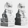 Statues & Sculptures Lions^Foo Dogs 120cm White Marble Garden Statues