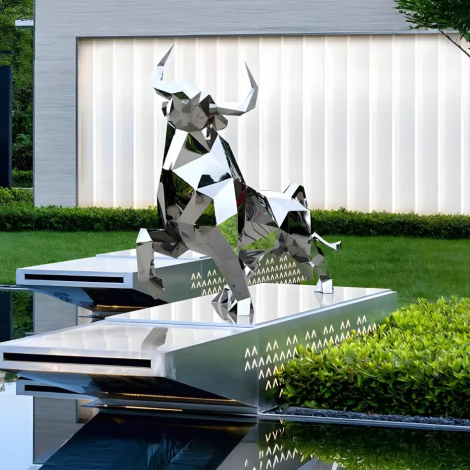 Statues & Sculptures Farm|Contemporary^Grand Bull 200cm Geometric Metal Garden Sculpture