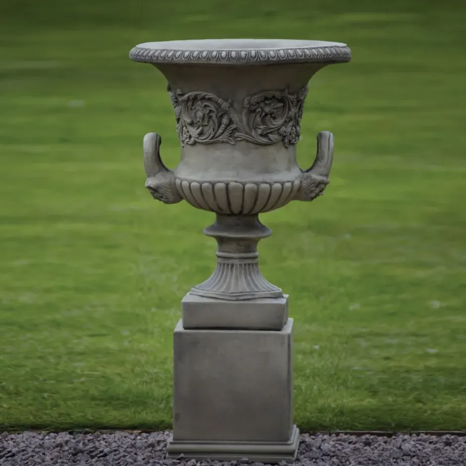 Statues & Sculptures Large|Round^Grecian Stone Garden Planter Urn on Pedestal