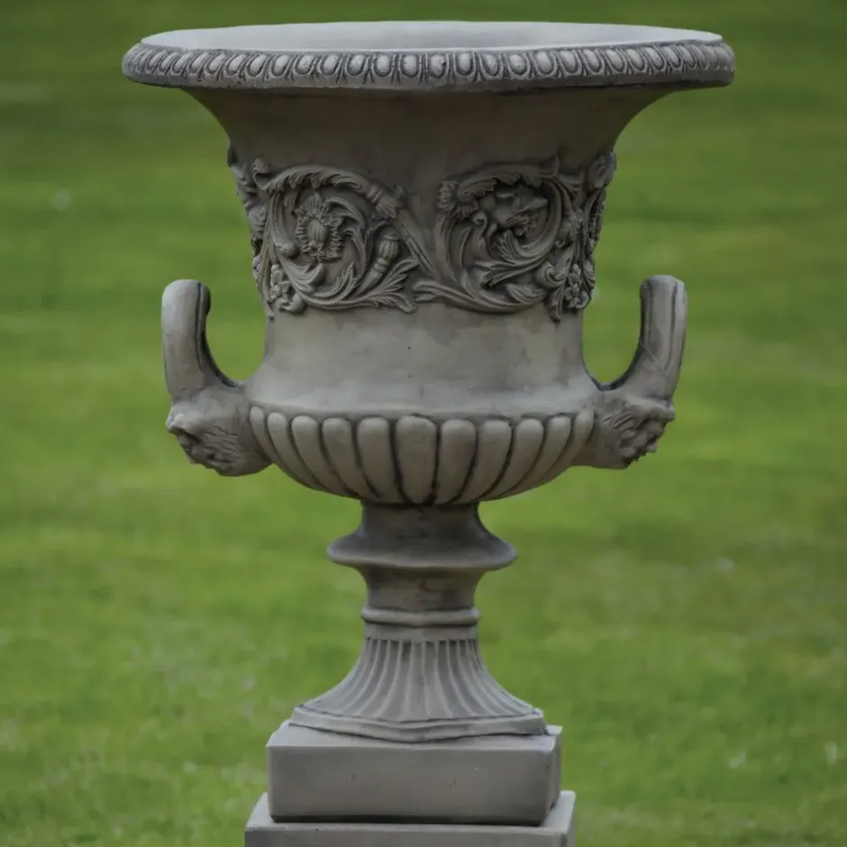 Statues & Sculptures Large|Round^Grecian Stone Garden Planter Urn on Pedestal