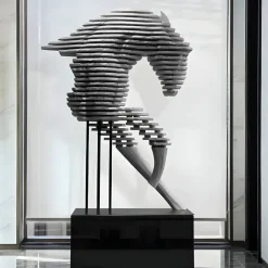 Statues & Sculptures Floor Standing|Abstract^Harmonic Horse 160cm Silver Metal Garden Sculpture v2