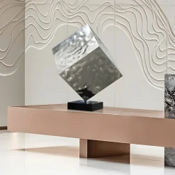 Statues & Sculptures Table Top|Abstract^Hyper Cube 75cm Silver Metal Indoor Sculpture
