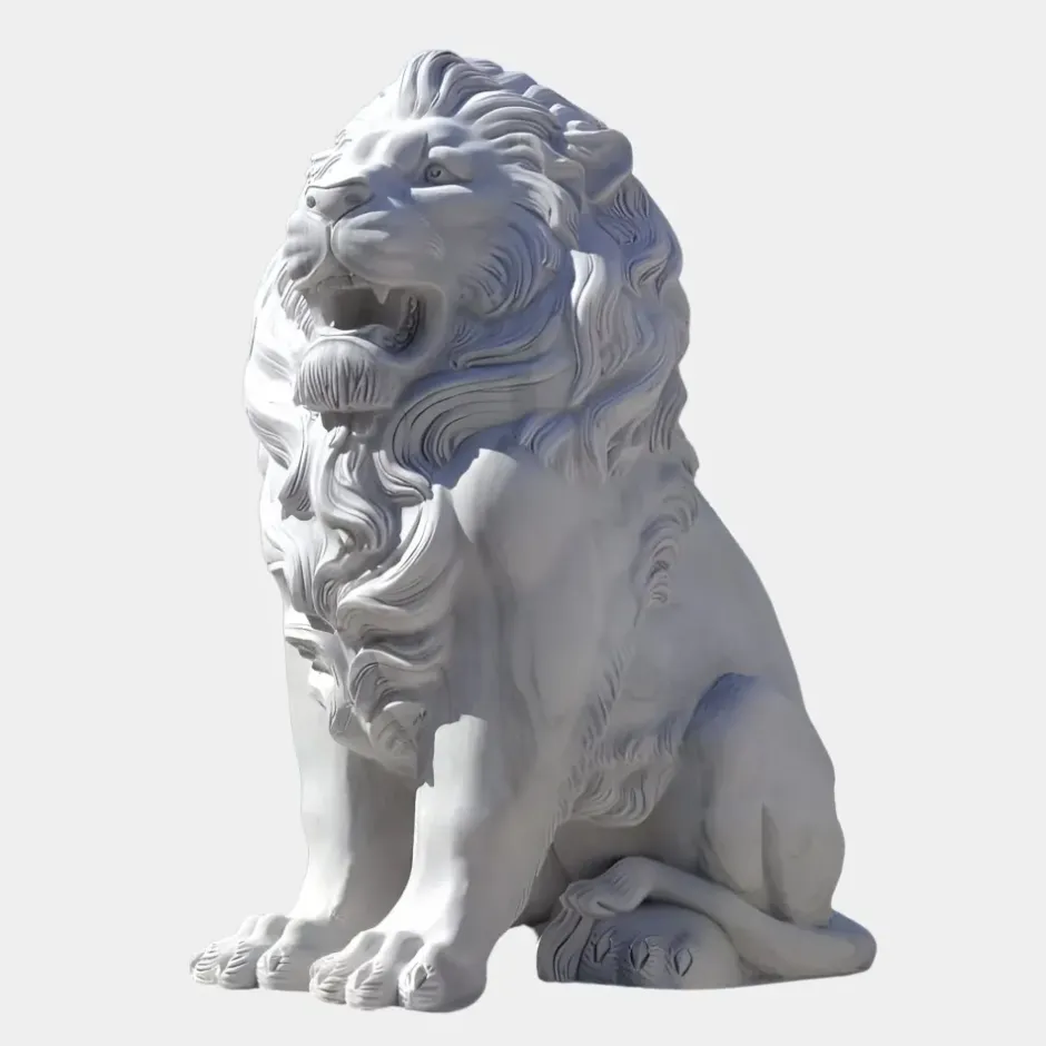 Statues & Sculptures Lions|Modern^Imperial Lion 150cm White Marble Garden Statue