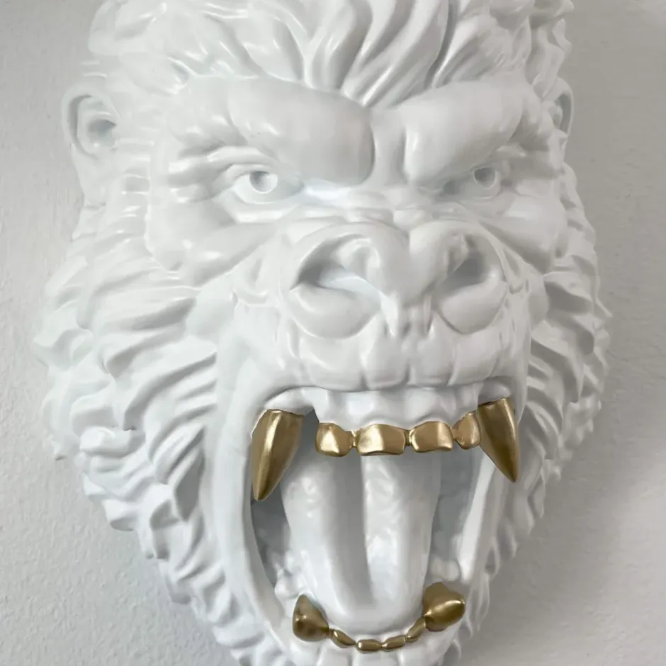 Statues & Sculptures Wall Art|Animals^King Gorilla 43cm White Resin Wall Sculpture
