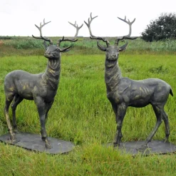 Statues & Sculptures Stags & Deers^Large Life Size Pair of Bronze Stags Sculptures - Deer Garden Ornaments