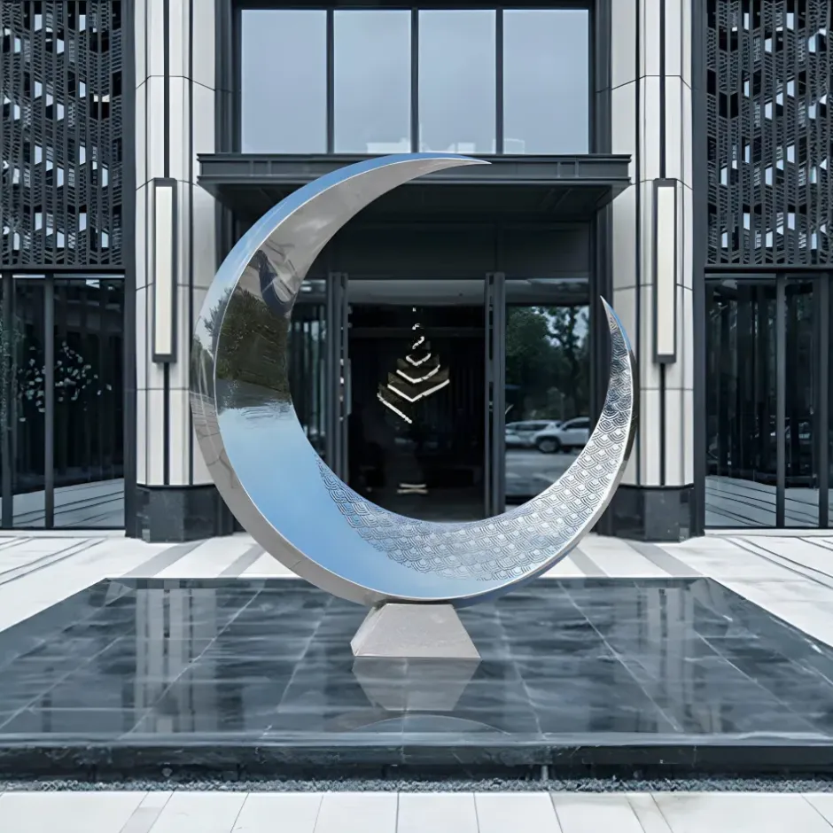 Statues & Sculptures Floor Standing|Abstract^Lunar Orbit 120cm Silver Metal Indoor Sculpture