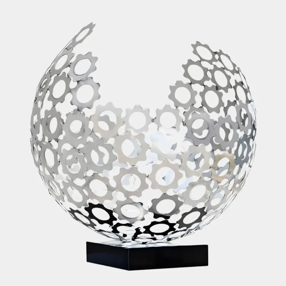 Statues & Sculptures Table Top|Abstract^Lunar Sphere 44cm Silver Metal Indoor Sculpture
