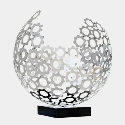 Statues & Sculptures Table Top|Abstract^Lunar Sphere 48cm Silver Metal Indoor Sculpture