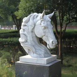 Statues & Sculptures Horses|Modern^Majestic Horse Head 120cm White Marble Garden Statue