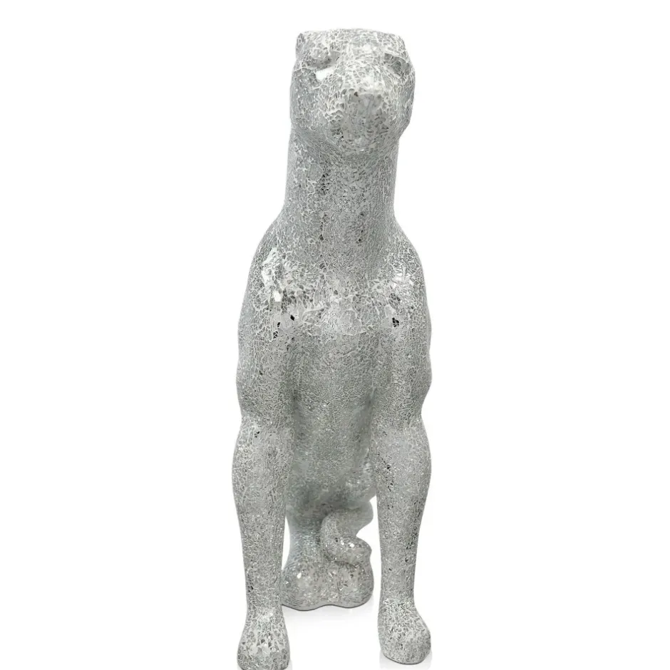 Statues & Sculptures Floor Standing|Animals^Majestic Panther 80cm Silver Resin Indoor Sculpture