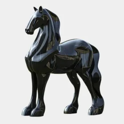 Statues & Sculptures Horses|Contemporary^Midnight Stallion 200cm Black Marble Garden Statue