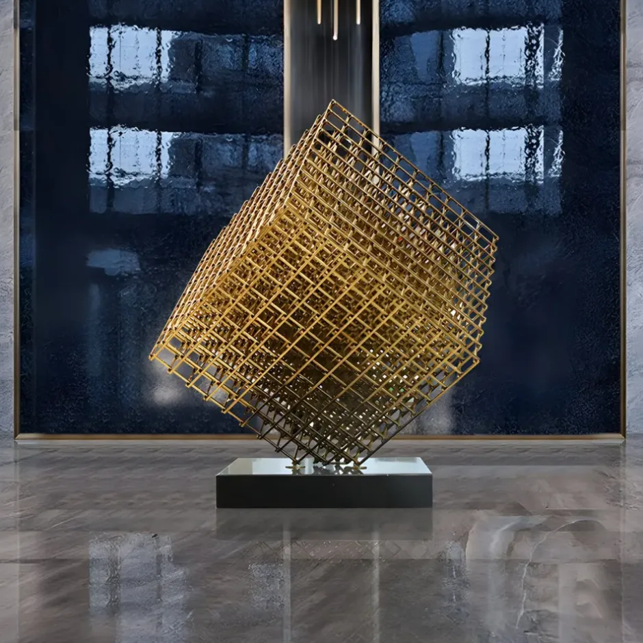 Statues & Sculptures Floor Standing|Abstract^Multiverse 120cm Gold Geometric Metal Garden Sculpture
