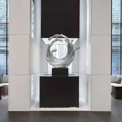 Statues & Sculptures Floor Standing|Abstract^Oceanic Wave 117cm Silver Metal Indoor Sculpture
