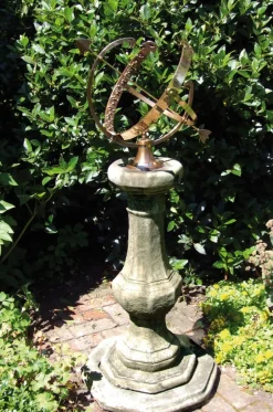 Statues & Sculptures Armillary Sundials^Pedestal Grand Armillary Stone Garden Sundial