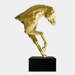 Statues & Sculptures Giant|Floor Standing^Pixel Horse 200cm Gold Metal Garden Sculpture