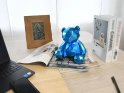 Statues & Sculptures Table Top|Low Poly^Polygon Bear 20cm Blue Resin Indoor Sculpture