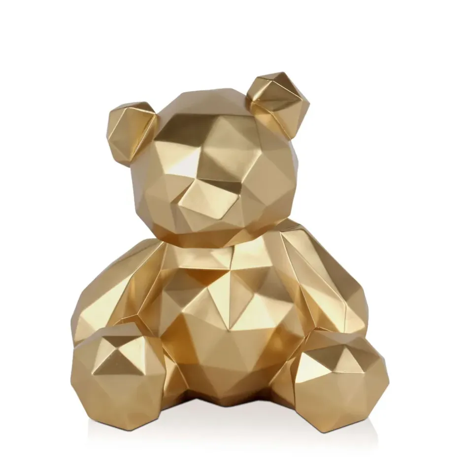 Statues & Sculptures Table Top|Low Poly^Polygon Bear 30cm Gold Resin Indoor Sculpture