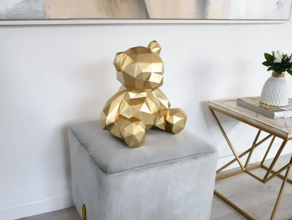 Statues & Sculptures Table Top|Low Poly^Polygon Bear 30cm Gold Resin Indoor Sculpture