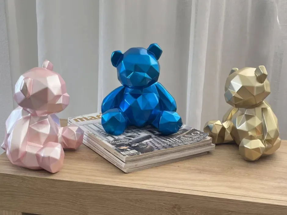 Statues & Sculptures Table Top|Low Poly^Polygon Bear 20cm Pink Resin Indoor Sculpture