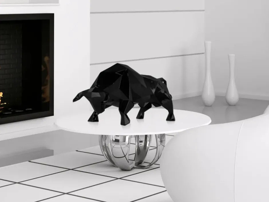 Statues & Sculptures Table Top|Low Poly^Polygon Bull 25cm Black Resin Indoor Sculpture