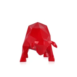 Statues & Sculptures Table Top|Low Poly^Polygon Bull 25cm Red Resin Indoor Sculpture
