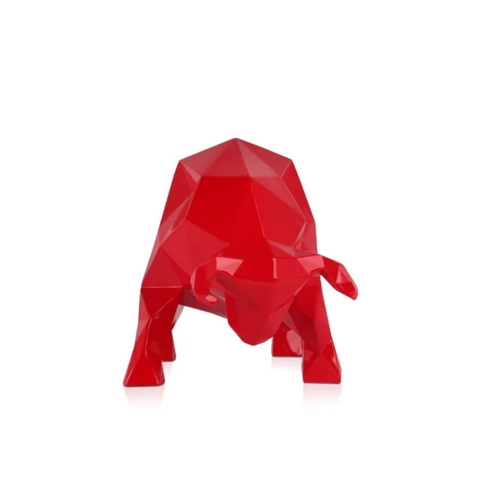 Statues & Sculptures Table Top|Low Poly^Polygon Bull 25cm Red Resin Indoor Sculpture