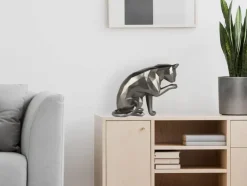 Statues & Sculptures Table Top|Low Poly^Polygon Cat 24cm Anthracite Resin Indoor Sculpture