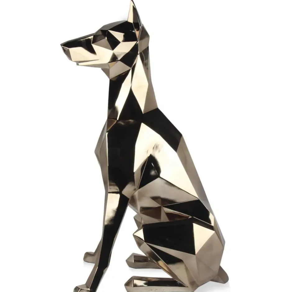 Statues & Sculptures Floor Standing|Low Poly^Polygon Doberman 82cm Gold Resin Indoor Sculpture