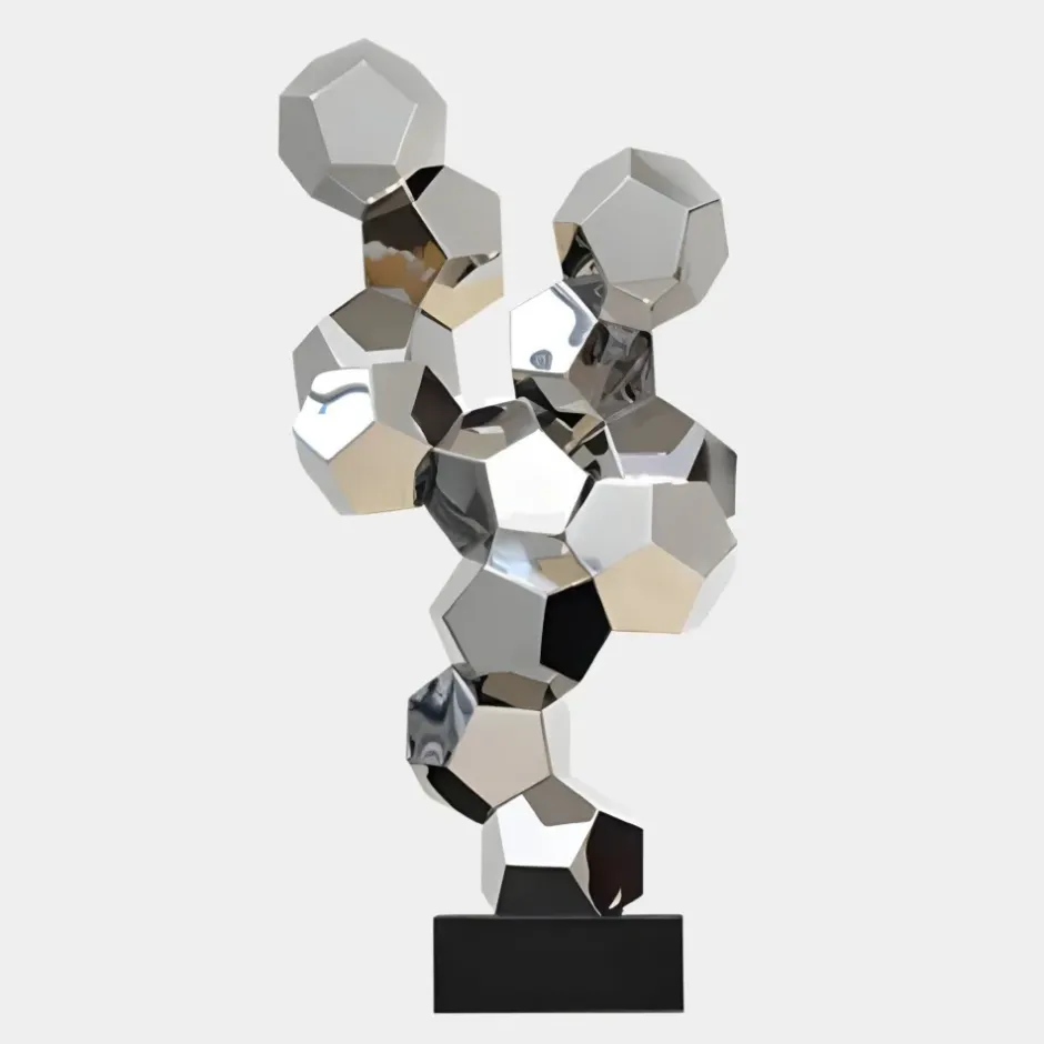 Statues & Sculptures Floor Standing|Low Poly^Polygon Fusion 104cm Silver Metal Indoor Sculpture