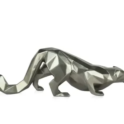 Statues & Sculptures Table Top|Low Poly^Polygon Leopard 15cm Anthracite Resin Indoor Sculpture