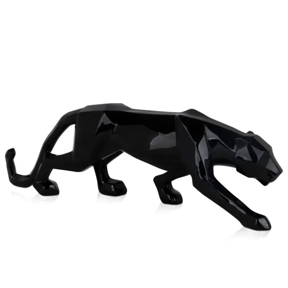 Statues & Sculptures Table Top|Low Poly^Polygon Panther 14cm Black Resin Indoor Sculpture