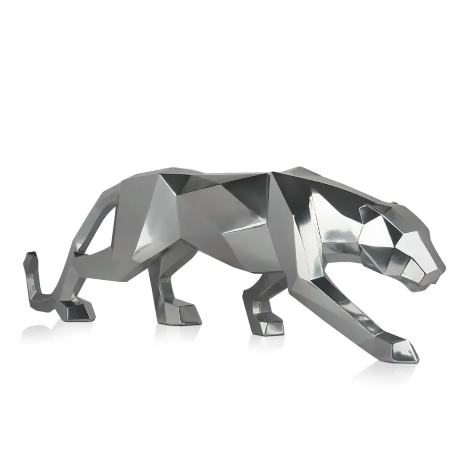 Statues & Sculptures Table Top|Floor Standing^Polygon Panther 31cm Silver Resin Indoor Sculpture