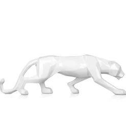 Statues & Sculptures Table Top|Low Poly^Polygon Panther 14cm White Resin Indoor Sculpture