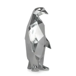 Statues & Sculptures Table Top|Low Poly^Polygon Penguin 50cm Silver Resin Indoor Sculpture