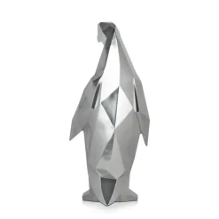 Statues & Sculptures Table Top|Low Poly^Polygon Penguin 50cm Silver Resin Indoor Sculpture