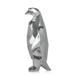 Statues & Sculptures Table Top|Low Poly^Polygon Penguin 50cm Silver Resin Indoor Sculpture