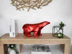 Statues & Sculptures Table Top|Low Poly^Polygon Polar Bear 25cm Red Resin Indoor Sculpture