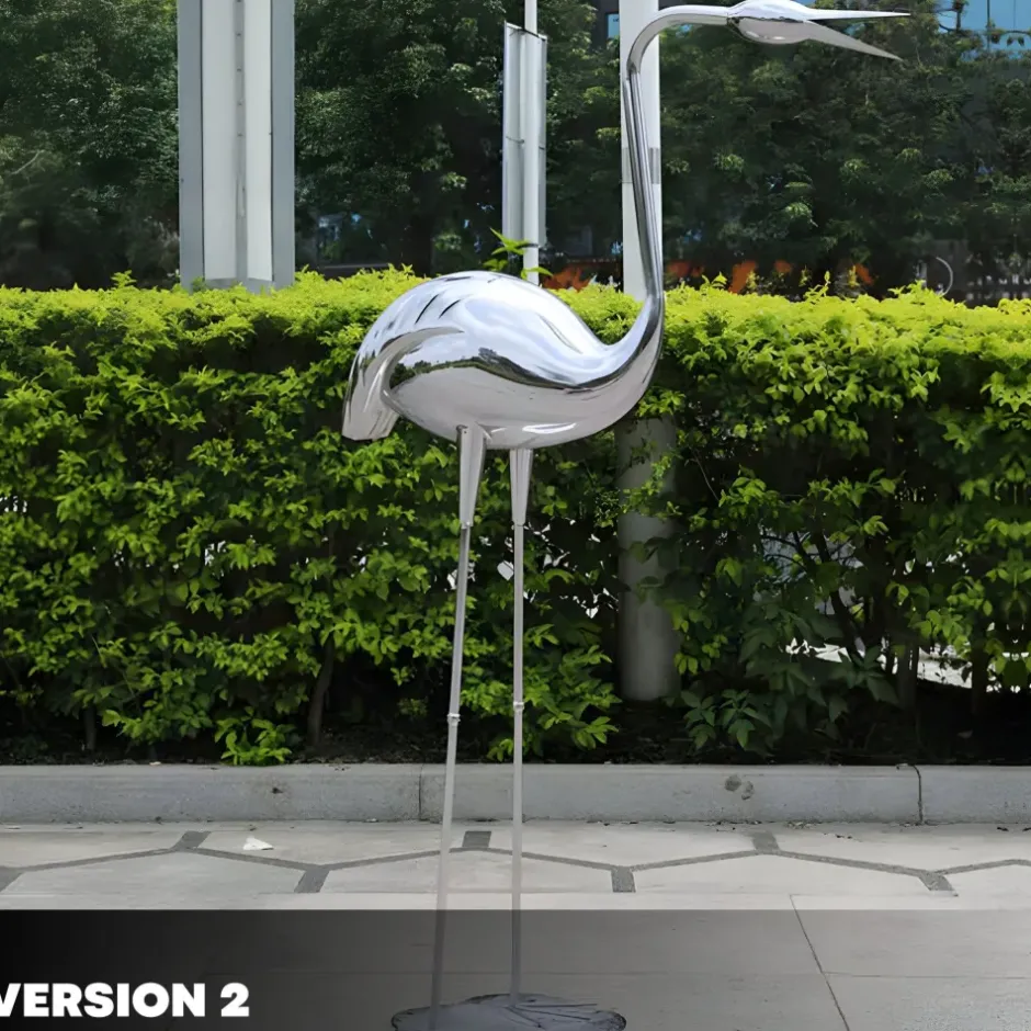 Statues & Sculptures Wildlife|Cranes^Pure Crane 130cm Silver Metal Garden Sculpture v1