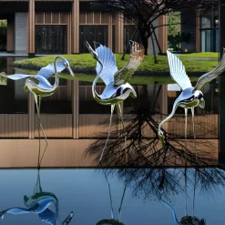 Statues & Sculptures Wildlife|Cranes^Pure Crane 100cm Silver Metal Garden Sculpture