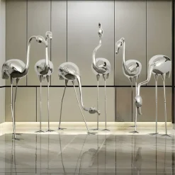 Statues & Sculptures Wildlife|Contemporary^Pure Flamingo 94cm Silver Metal Garden Sculpture