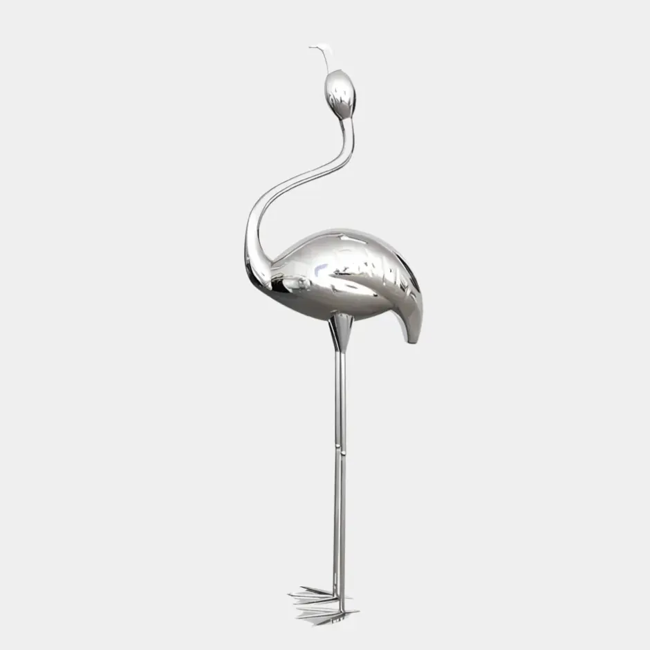 Statues & Sculptures Wildlife|Contemporary^Pure Flamingo 147cm Silver Metal Garden Sculpture