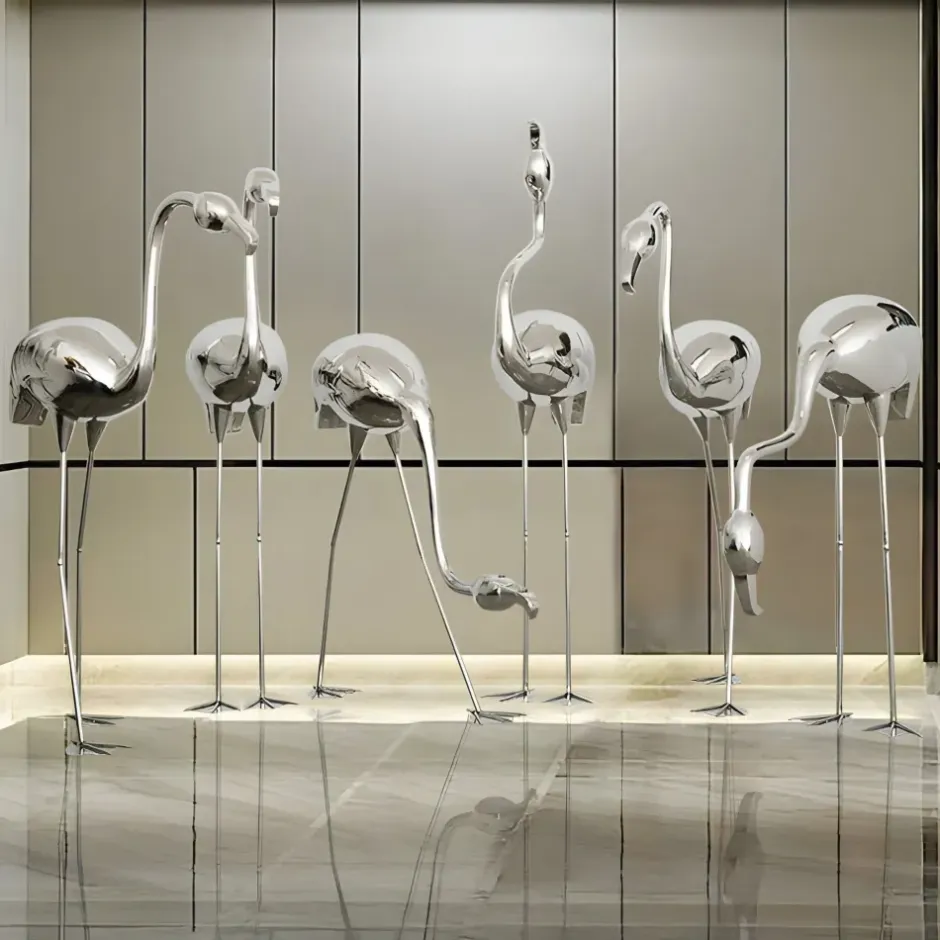 Statues & Sculptures Wildlife|Contemporary^Pure Flamingo 147cm Silver Metal Garden Sculpture